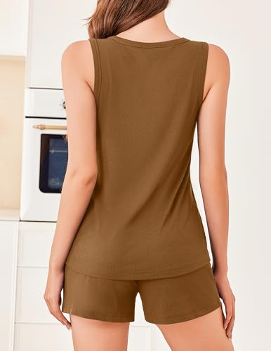 Ekouaer Women's Ribbed Knit Short Pajama Set - Summer Lounge - Image 3