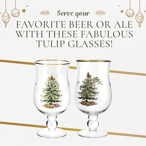 Spode Christmas Tree Gold-Rimmed Holiday Tulip Glasses Set - Image 5