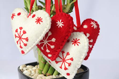 Handmade Wool Heart Ornaments Set of 4 - Eco-Friendly Decor - Image 3