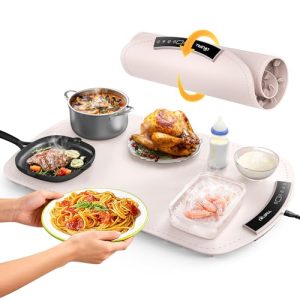 COLDFILL Electric Food Warming Mat – 8 Temps & Timer, Pink