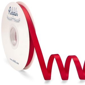 Ribli Red Double Faced Satin Ribbon – 3/8″ x 50 Yards