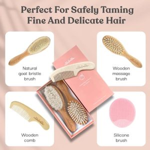 Ullabelle Baby Hair Brush & Comb Set – Soft Natural Wood (Pink)
