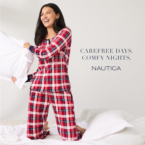 Nautica Women's Fleece Henley Pajama Set - Grey Snowflake - Image 5