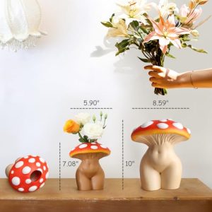 GUGUGO 10″ Mushroom Female Body Vase – Quirky Home Decor