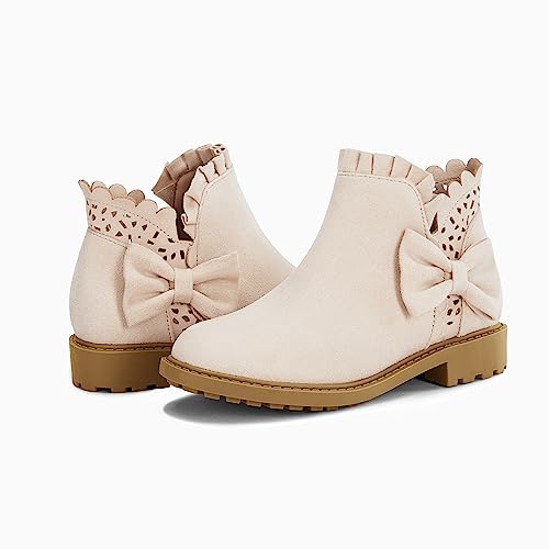 Coutgo Girls' Bow Ankle Boots - Ruffled Chunky Heel Booties - Image 3