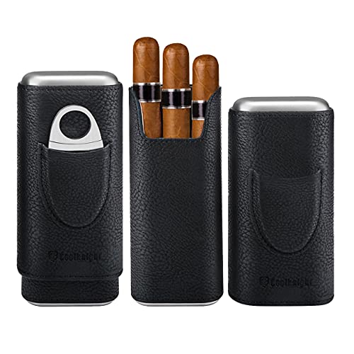 COOL KNIGHT Leather Cigar Case with Cutter - Travel Humidor