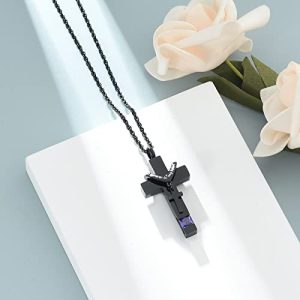 Cremation Cross Urn Necklace for Ashes – Birthstone Pendant