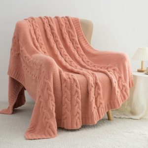 GINAMUSE Pink Chunky Knit Throw – Super Soft & Warm 50×60″