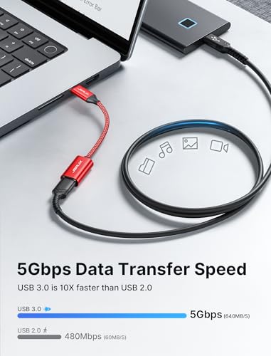 JSAUX USB C to USB 3.0 Adapter (2-Pack) - Red OTG Cable - Image 2