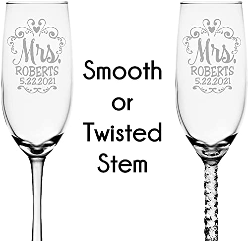 Mr Mrs Twisty Stem Champagne Flutes Set - Engraved Pair - Image 7