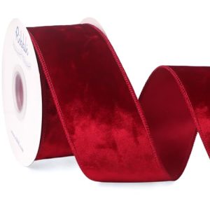 Ribli Red Crushed Velvet Wired Ribbon – 2.5″ x 10 Yards