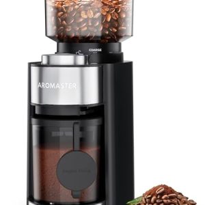 Aromaster Burr Grinder: 25 Settings, Portafilter Holder