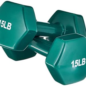 Amazon Basics 15lb Vinyl Dumbbells – Teal Pair for Home Gym
