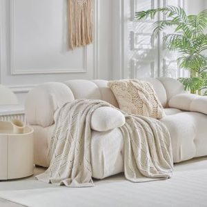 Longhui Beige Chunky Cotton Knit Throw – 51×63″ Sofa Blanket