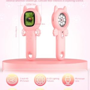 Kids’ 2-in-1 Microscope Camera – Pink Cat Educational Toy