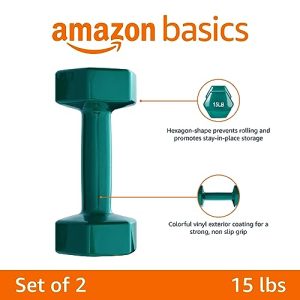 Amazon Basics 15lb Vinyl Dumbbells – Teal Pair for Home Gym