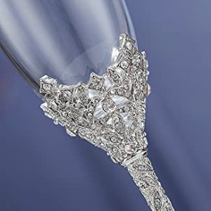 Jozen Gift Crystal Champagne Flutes – Silver Metal Base