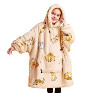 Kids Cat Wearable Blanket Hoodie – Cozy Sherpa Fleece