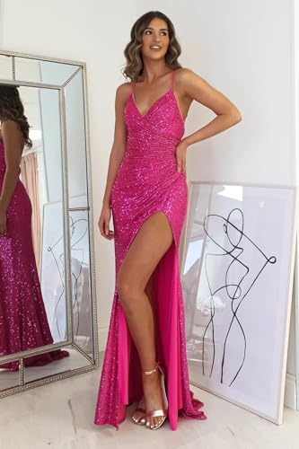 Royal Blue Sequin Mermaid Prom & Ball Gown with Slit - Image 3