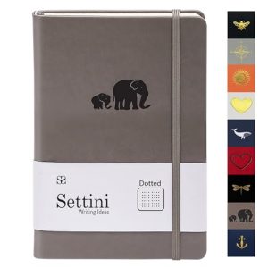 SETTINI A5 Vegan Leather Dotted Journal – Grey Elephants
