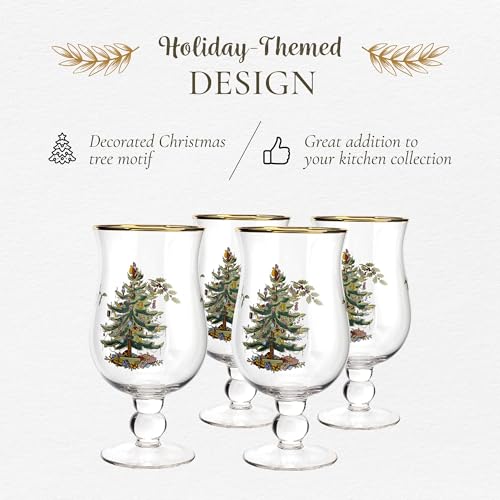 Spode Christmas Tree Gold-Rimmed Holiday Tulip Glasses Set - Image 3