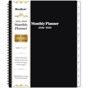 2026-2030 Five-Year Monthly Planner – Famous Quotes, Black