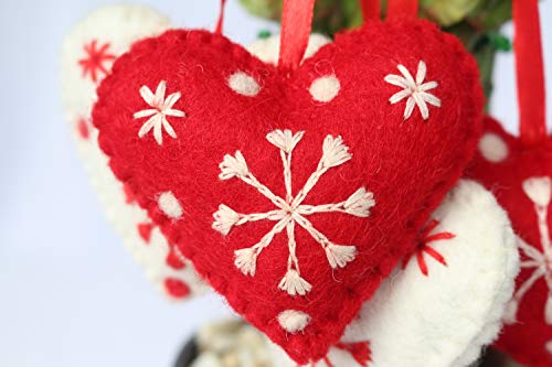 Handmade Wool Heart Ornaments Set of 4 - Eco-Friendly Decor