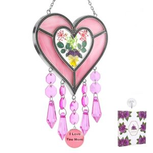 Heart Suncatcher “I Love You Mom” – Colored Glass Gift