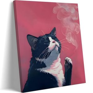 Funny Black Cat Framed Wall Art | Modern Quirky Cat Decor