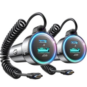 2-Pack 60W USB-C Fast Car Charger with Coiled Cable