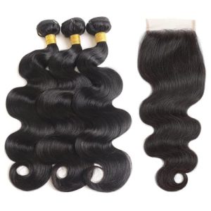 10A Brazilian Body Wave Human Hair Bundles with HD Closure