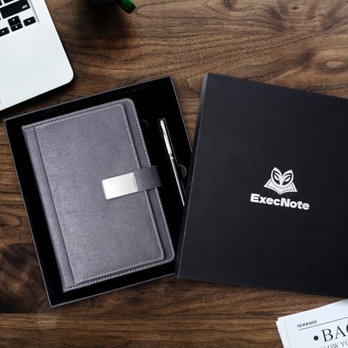 Executive A5 Lined Journal - Hard Cover Leather, Gray - Image 7