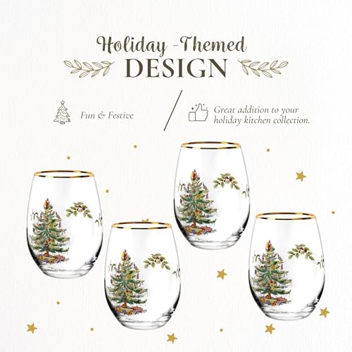 Spode Christmas Tree 19oz Stemless Wine Glasses, Set of 4 - Image 3