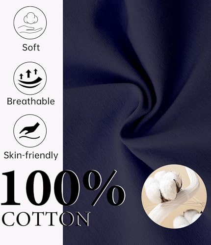 Women's 100% Cotton Button-Down Pajama Set - Navy Blue - Image 6