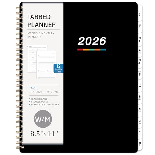 2026 Weekly & Monthly Planner 8.5"x11" - Classic Black