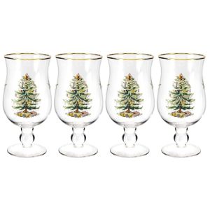 Spode Christmas Tree Gold-Rimmed Holiday Tulip Glasses Set