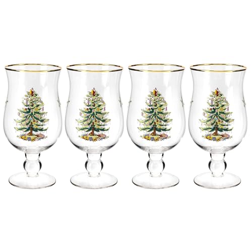 Spode Christmas Tree Gold-Rimmed Holiday Tulip Glasses Set