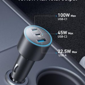 Anker 167.5W 3-Port USB-C Car Charger for Apple