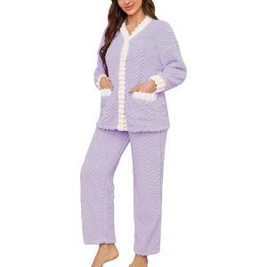 Women’s Plush Fleece Pajama Set – Soft Warm Sleepwear PJs
