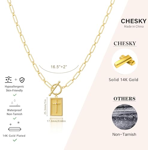 CHESKY 14K Gold Plated Cross Necklace for Women - Trendy - Image 5