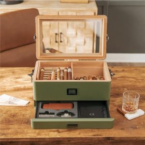 Klaro Case Elegance Military Glass Top Humidor – 100 Cigar
