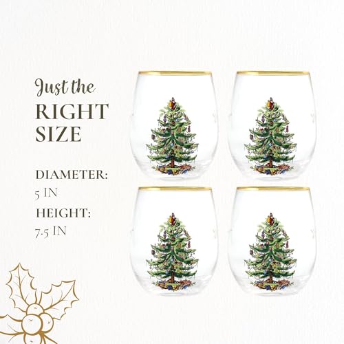 Spode Christmas Tree 19oz Stemless Wine Glasses, Set of 4 - Image 8