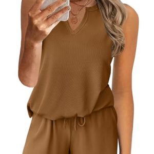 Ekouaer Women’s Ribbed Knit Short Pajama Set – Summer Lounge