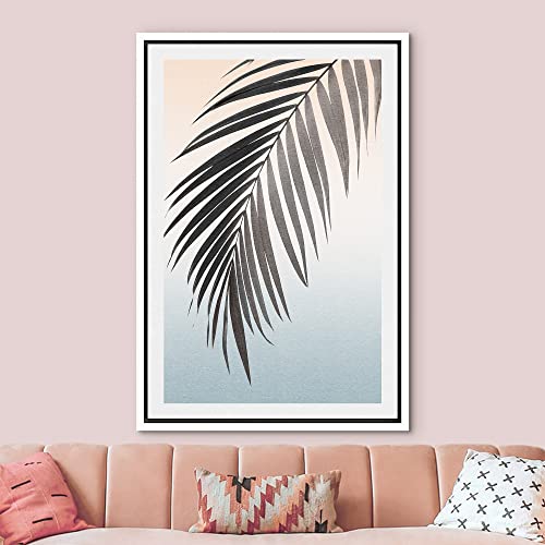 Framed Duotone Tropical Palm Leaf Canvas Wall Art 16x24 - Image 3