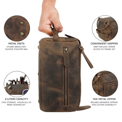 KOMALC Premium Buffalo Leather Unisex Toiletry Bag - Image 9