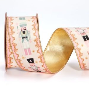 LaRibbons Nutcracker Velvet Ribbon – Pink & Gold, Wired, 2.5″x10Yd