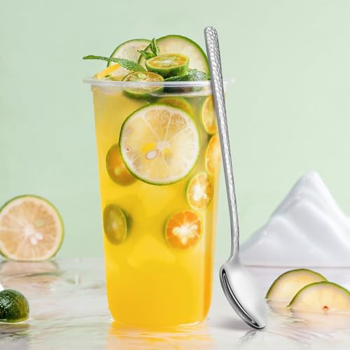 8.4" Hammered Long Handle Stainless Steel Spoons, Set of 6 - Image 2