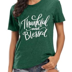 Women’s Thankful & Blessed Thanksgiving T-Shirt – Fall Tee