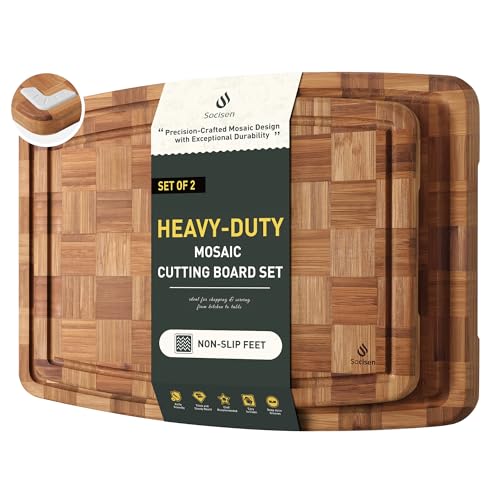 2-Pack Heavy Duty Bamboo Cutting Board Set - Non-Slip, Over Sink