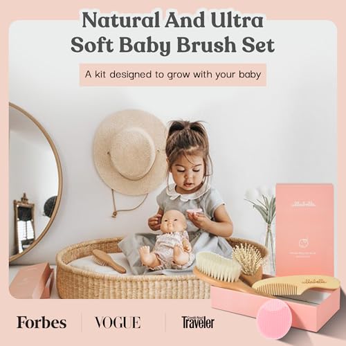 Ullabelle Baby Hair Brush & Comb Set - Soft Natural Wood (Pink) - Image 4